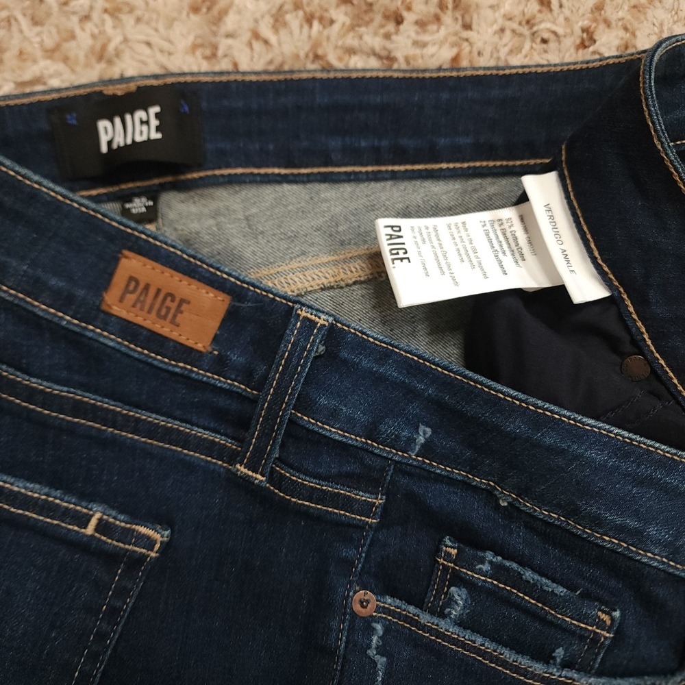 Paige Verdugo Ankle Jeans Women 32 Dark Blue Skinny Distressed Mid Rise USA